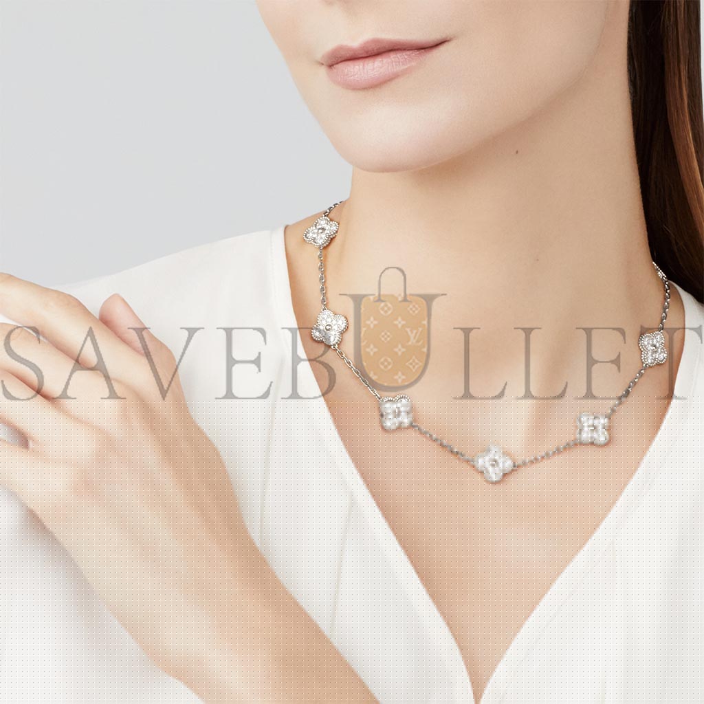 v*n cl*f arpels vintage alhambra necklace, 10 motifs - white gold, Di*m*nd vcara42400